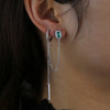 double piercing silver color rose gold clear green rectangle cubic zirconia long chain tassel earring - Image 6
