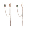 double piercing silver color rose gold clear green rectangle cubic zirconia long chain tassel earring - Image 3