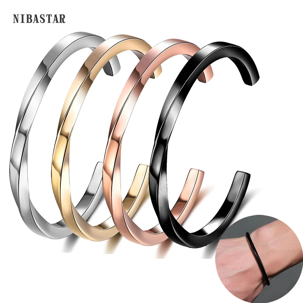 Vintage Mobius Twist Bracelet For Men Stainless Steel Cuff Bangle Black Gold Silver Rose Gold Color Punk Jewelry - Image 1