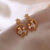 Rhinestone Geometric Dangle Earrings Gold Color Metal Moon Cat Shape Elegant Party Jewelry For Women - Image 4