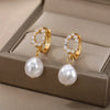Baroque Pearl Earrings For Women Stainless Steel Zircon Water Droplet Steel Ring Drop Earring Wedding Party Jewelry - Image 6