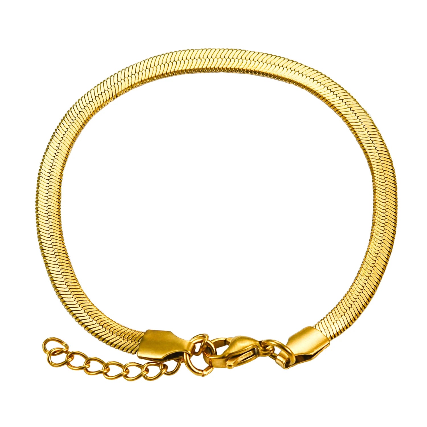 Women Men Stainless Steel Width 3/4mm Gold Color Flat Snake Chain Bracelet Extender 3cm Ladies Jewelry Party Gifts - Image 1