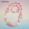 Cartoon Colorful Wooden Unicorn Flower Animal Child Sweater Necklace Bracelet Girl's Gifts Children's Jewelry 2pc - Image 2