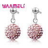 Silver Earrings Austrian Crystal Pave Disco Ball Hoop Lever Back Huggie Women Girls Jewelry - Image 24
