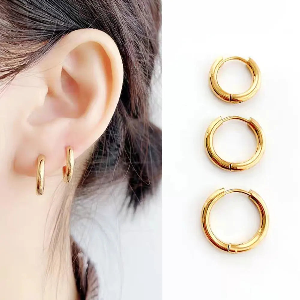 1 Pair Stainless Steel Hoop Earrings for Women Girl Gold Color Huggies Stud Simple Small Circle Helix Piercing Hoops Ear Jewelry - Image 1