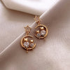 Rhinestone Geometric Dangle Earrings Gold Color Metal Moon Cat Shape Elegant Party Jewelry For Women - Image 2