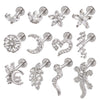 Surgical Steel Labret Stud with Cubic Zirconia Top for Lip Cartilage Helix and Conch 16G - Image 1