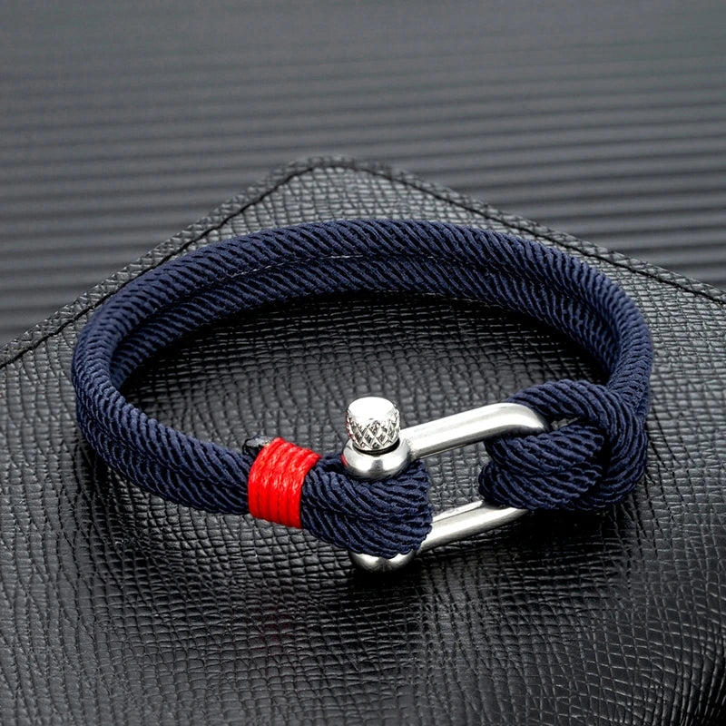 Men's Nautical Double Strand U shape Shackle Survival Rope Bracelet Women Outdoor Camping Rescue Emergency Rope Jewelry - Image 1