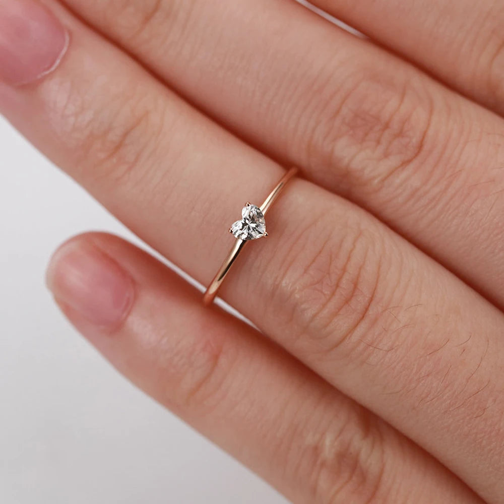 Rings For Women Little Heart Shaped Gold Color Wedding Engagement Dainty Ring Jewellry Zircon Romantic Jewelry -M - Image 1