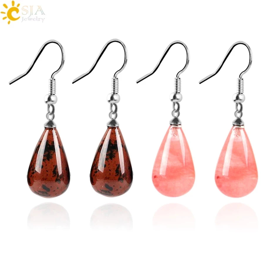 Csja 16 Colors Classic Tear Water Drop Stone Beads Crystal Pendant Dangler Dangle Earring Women Jewelry Decoration - Image 1