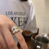 Ventfille Silver Thick Simple Wave Light-shaped Double-layer Rings Couple Ring Female Gift - Image 7
