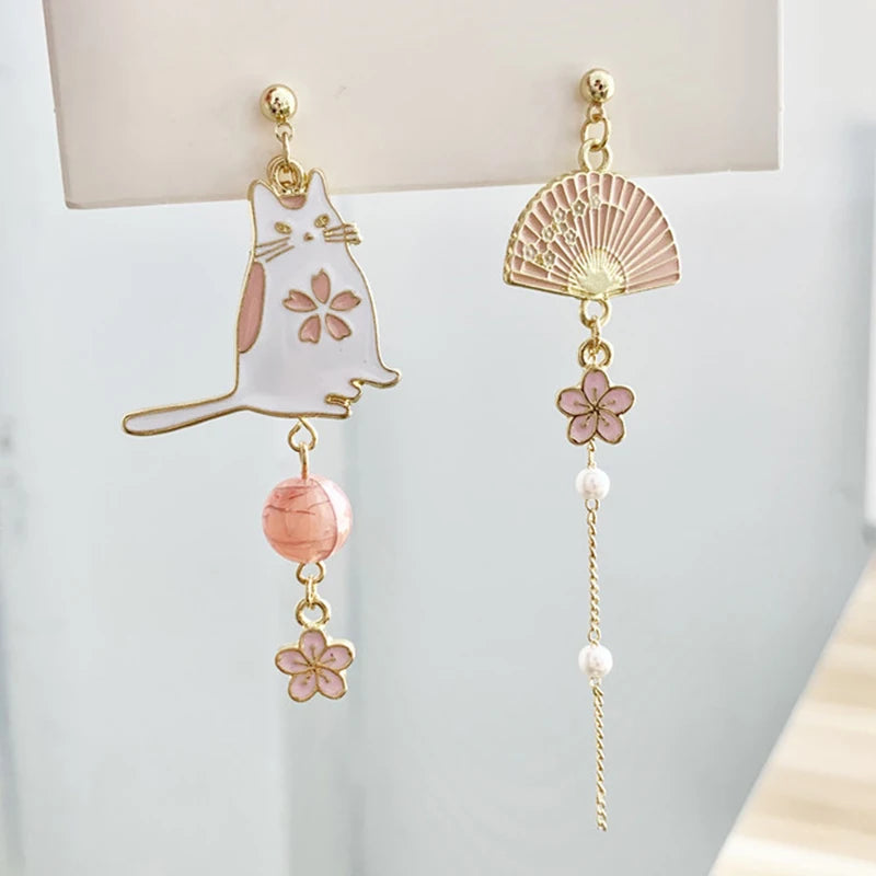 Korean Style Flower Cute Animal Dangle Earrings For Women Moon Stars Kitten Rabbit Balloon Asymmetric Earring Party Jewelry Gift - Image 1