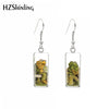 Rectangle Hook Earrings Glass Cabochon Frog and Toad Pattern Stainless Steel Earrings Jewelry - Image 9