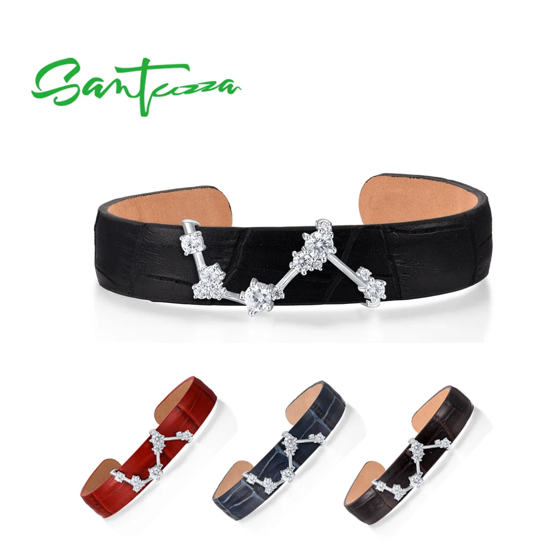 Silver Bracelet Bangle for Women Adjustable Red/Black/Blue/Brown Leather Aries Constellation Jewelry - Image 1