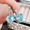 Blue CZ Heart Earrings for Women Simple and Elegant Wedding Accessories Silver Color Versatile Ear Jewelry Gift - Image 2