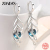 Silver Hollow Blue Crystal Long Drop Earrings For Women Wedding Jewelry Gift - Image 5