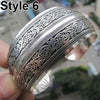 Chinese Style Vintage Tibetan Silver Elephant Carved Flower Geometric Open Bangle Cuff Wide Bracelet Jewelry Gift For Women - Image 5