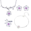 Silver Jewelry Sets Romantic Cherry Blossoms Flower Necklace+Earrings+Ring+Bracelet For Women Gift - Image 2