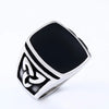 Punk Titanium Steel Ring for Men Jewelry Flat Black Stone Valknut Signet Ring Odin Symbol Norse Viking Biker Ring BR8-037 - Image 5