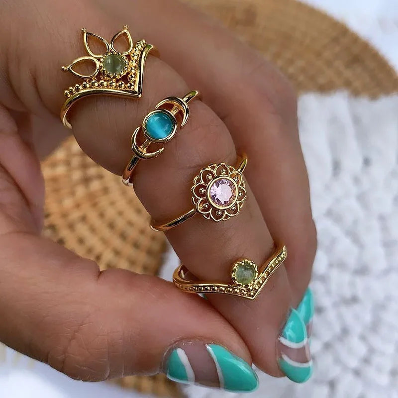 Opal Finger Rings For Women Stainless Steel Adjustable Couple Geometric Ring Handmade Aesthetic Jewelry Gift - Image 1