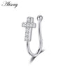 1pc Zirconia Fake Piercing Clip Nose Ring Body Jewelry for Women Ear Cuffs Heart Cross Star Leaf Flowers Clip Nose Rings - Image 12