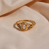 Textured Hollow Ring with Pearl in Gold-Tone Stainless Steel - Image 9