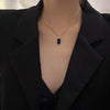 316L Stainless Steel Minimalist Rectangular Pendant Korean Black Epoxy Women's Gold Necklace Long Jewelry Gift - Image 3
