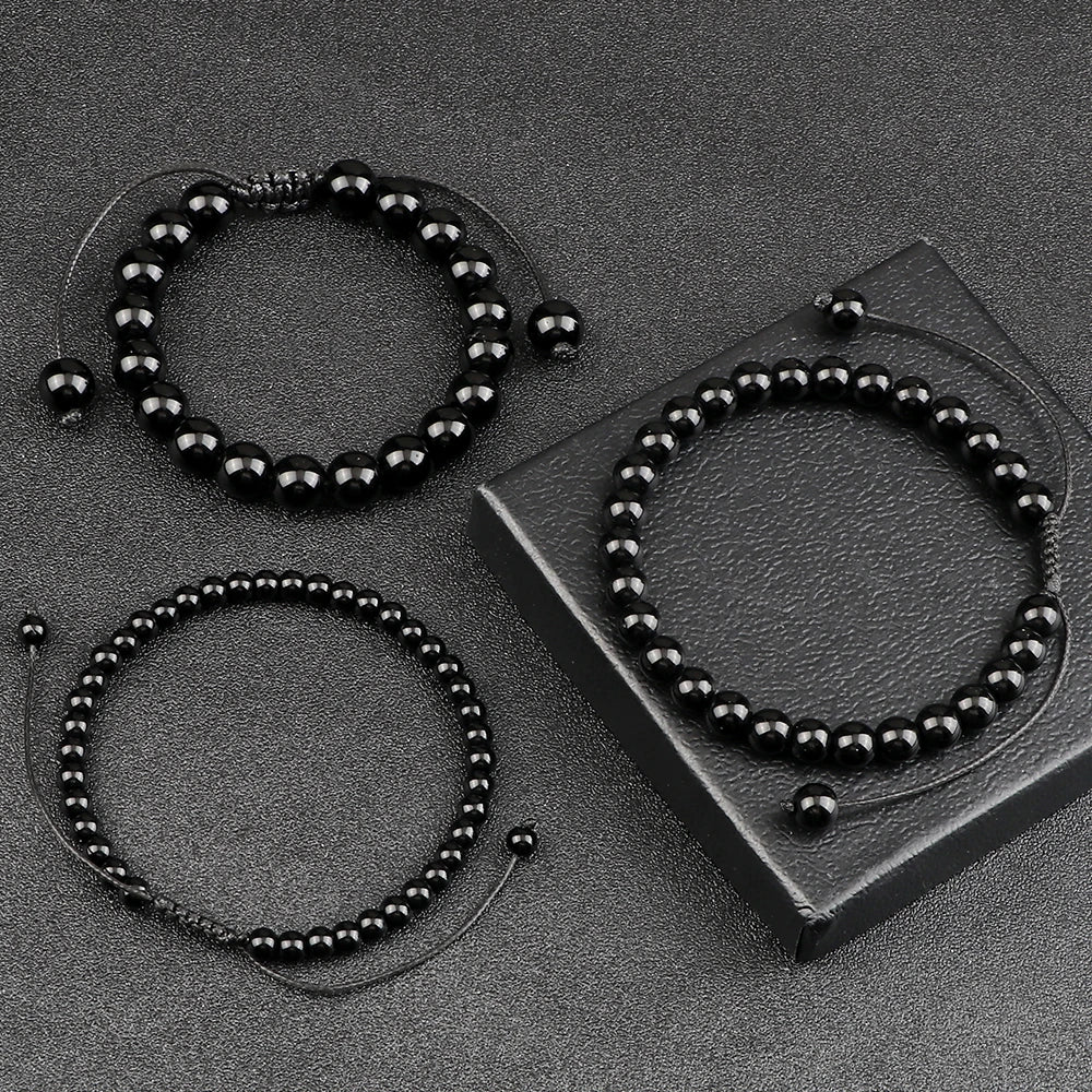 Black Bead Bracelet with 4 mm 6 mm or 8 mm Beads and Adjustable Fit - Image 1