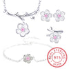 Silver Jewelry Sets Romantic Cherry Blossoms Flower Necklace+Earrings+Ring+Bracelet For Women Gift - Image 1