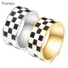 Classic Enamel Black White Checkerboard Grid Y2K Jewelry Chunky Rings For Women Stainless Steel Gemetric Dome Rings Accessories - Image 1
