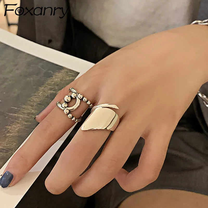 Minimalist Stamp Smooth Rings for Women Vintage Geometric Handmade Birthday Party Jewelry Gift - Image 1