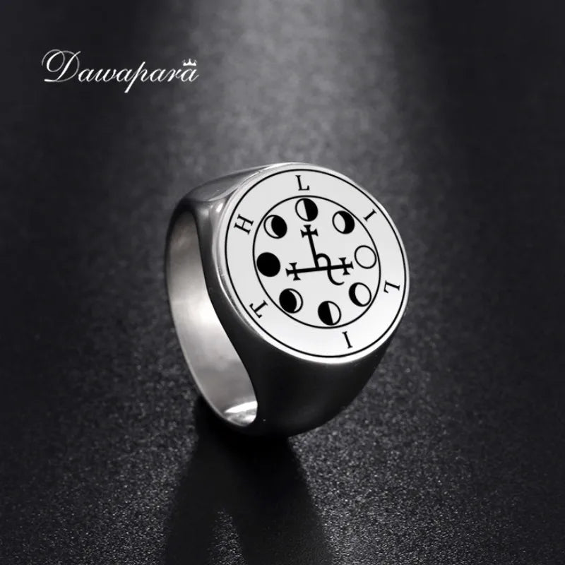 Lilith Seal Kabbalah Amulet Men Ring Night and Moon Demon Goddess Solomon Magic Golden Stainless Steel Rings Jewelry - Image 1