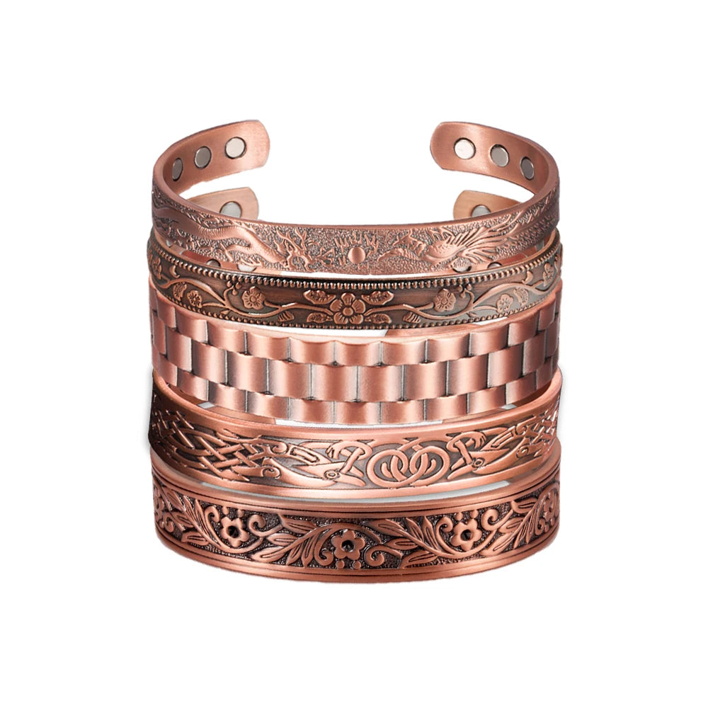 Copper Bracelet Men Magnetic Vintage Adjustable High Magnet Open Cuff Bangles Jewelry for Male Women - Image 1