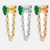 Green Tear Drop Cubic Zirconia CZ Station Link Tassel Chain Women Dangle Earring - Image 1