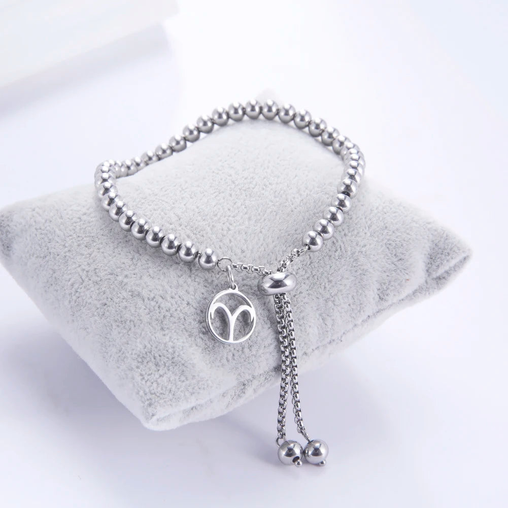 Zodiac Pendent Beads Chain Bracelets for Women Stainless Steel Charm Bracelet Aries Pisces Gemini Aquarius Taurus - Image 1