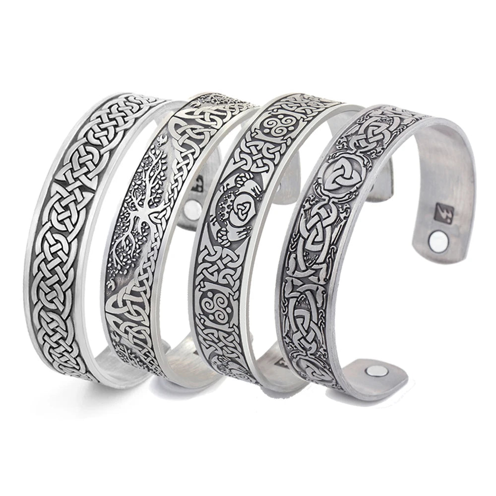 Viking Talisman Bracelets Tree Of Life Luck Knot Runes Trinity Magnetic Cuff Bangles Women Men Adjustable Bracelet - Image 1