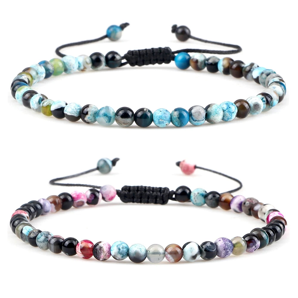 4mm Mini Beads Bracelets for Women Men Round Agates Onyx Stone Yoga Braided Bracelet Elastic Charm Bangle Prayer Jewelry - Image 1