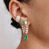 Green Tear Drop Cubic Zirconia CZ Station Link Tassel Chain Women Dangle Earring - Image 2