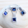 Bridal Silver Jewelry Sets Blue Zirconia Ladies Costume Pendant Wedding Necklace Set For Women Stone Earrings Bracelets Ring - Image 3