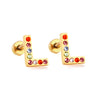 Stainless Steel Initials Letters A-Z Stud Earrings For Women Girls Gold Color Cubic Zirconia Small Mini Earrings Gifts - Image 25