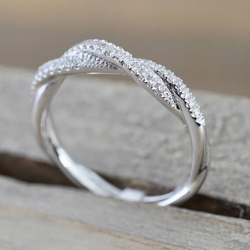 Twist Rings for Women Band White CZ Simple Stylish Accessories Party Daily Versatile Jewelry - Image 1