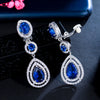 BeaQueen Dark Blue Cubic Zirconia Long Water Drop Statement Clip On Earrings Without Piercing for Women Ear Clips Jewelry - Image 1