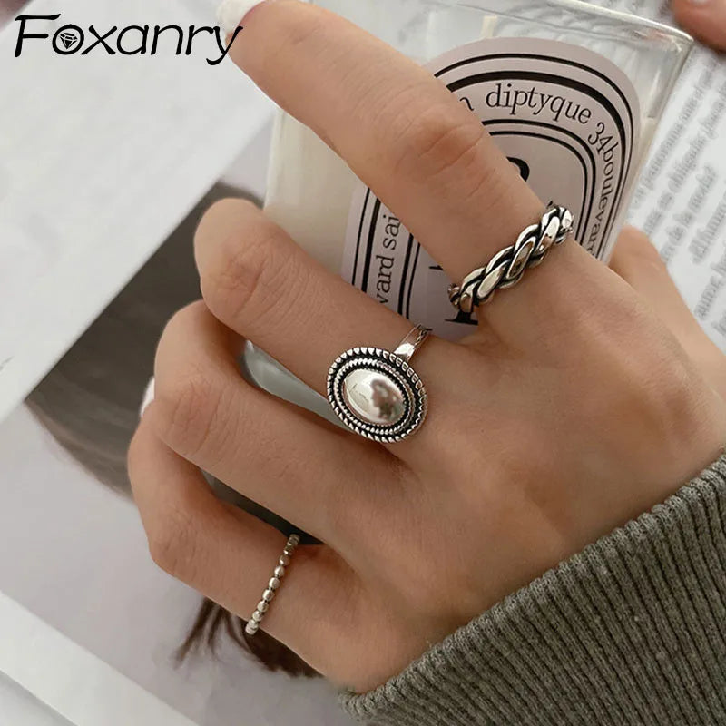 Silver Color Rings Couples Accessories Vintage Twist Design Round Shape Geometric Thai Silver Jewelry - Image 1