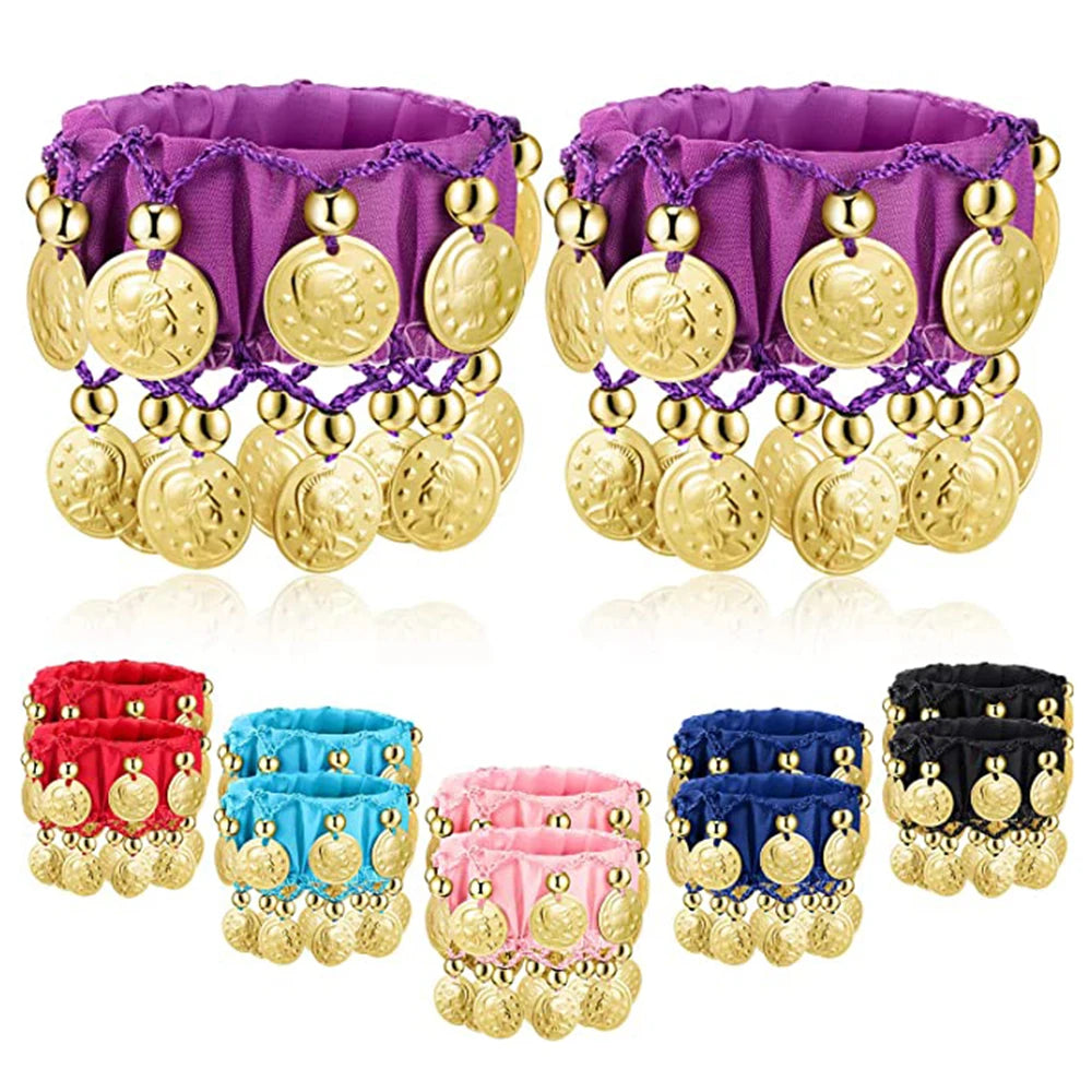 1 Pair Belly Dance Wrist Ankle Cuffs Bracelet Chiffon Gold Coin Costume Accessory Valentine's Day Gift Jewelry Women Girl - Image 1