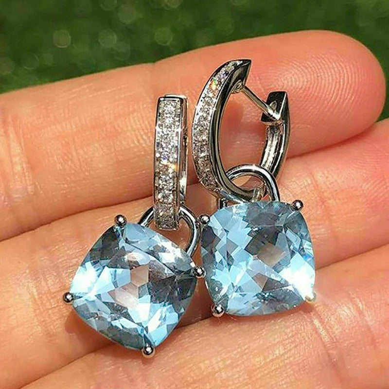 Dangle Earrings for Women with Light Blue Cubic Zirconia Simple Stylish Style Earrings Female Jewelry - Image 1
