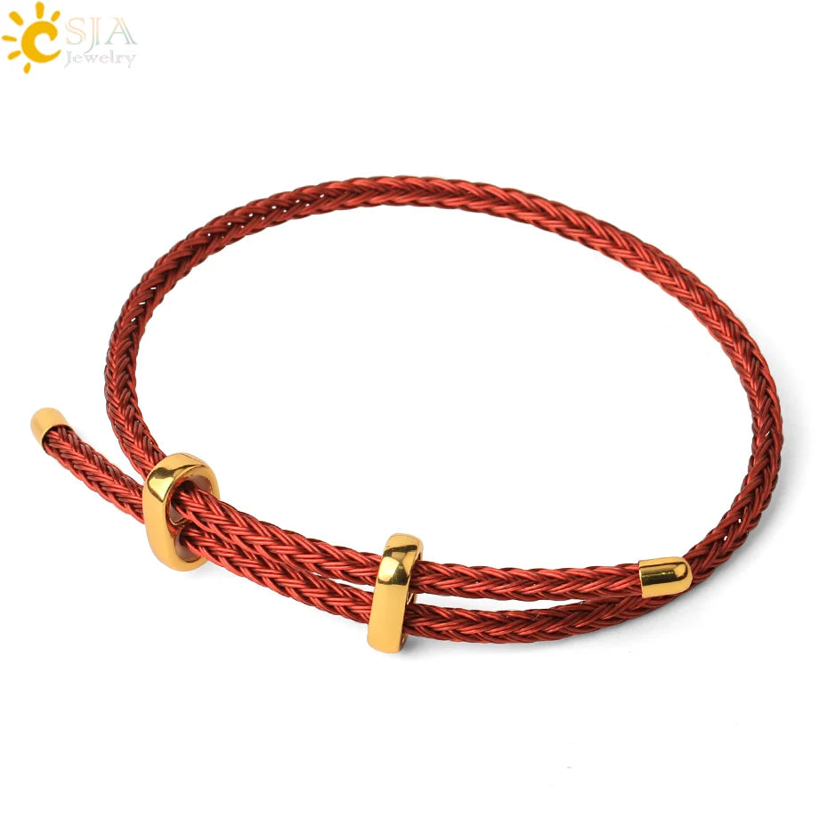 Adjustable Braided Cord Bracelet with Steel Wire Detail in Multiple Colors - Image 1