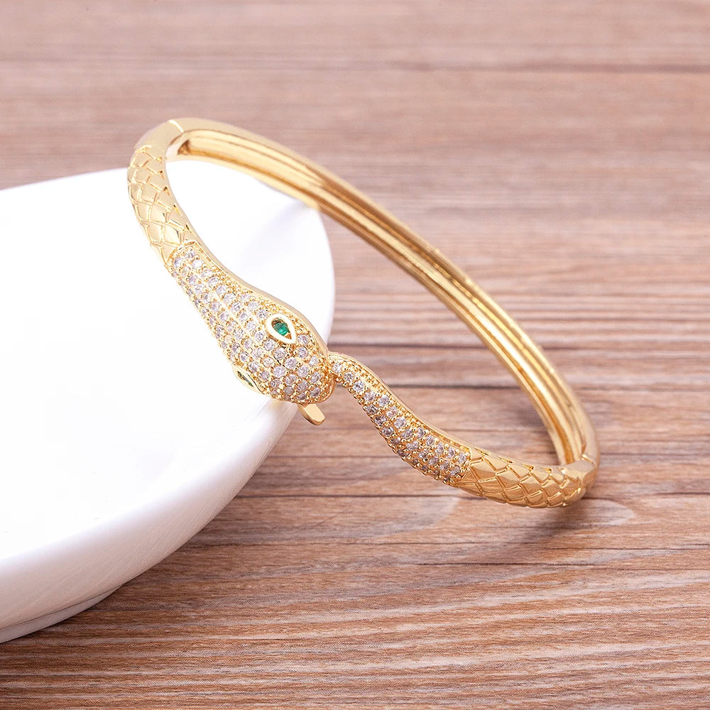 European and American Copper Cubic Zircon Cuff Adjustable Snake Bangle Jewelry Party Wedding Gift - Image 1
