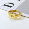 Star Stamp Ring for Women, Gold Color Stainless Steel Signet Round Ring with CZ Stone, Chic Minimalist Heavy Ring - Image 3