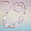 Cartoon Colorful Wooden Unicorn Flower Animal Child Sweater Necklace Bracelet Girl's Gifts Children's Jewelry 2pc - Image 1