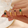 Thin Ring Band Texture Engraved Small Square Cubic Zirconia Stone Ring Black White Green Red Gemstone Ring - Image 3